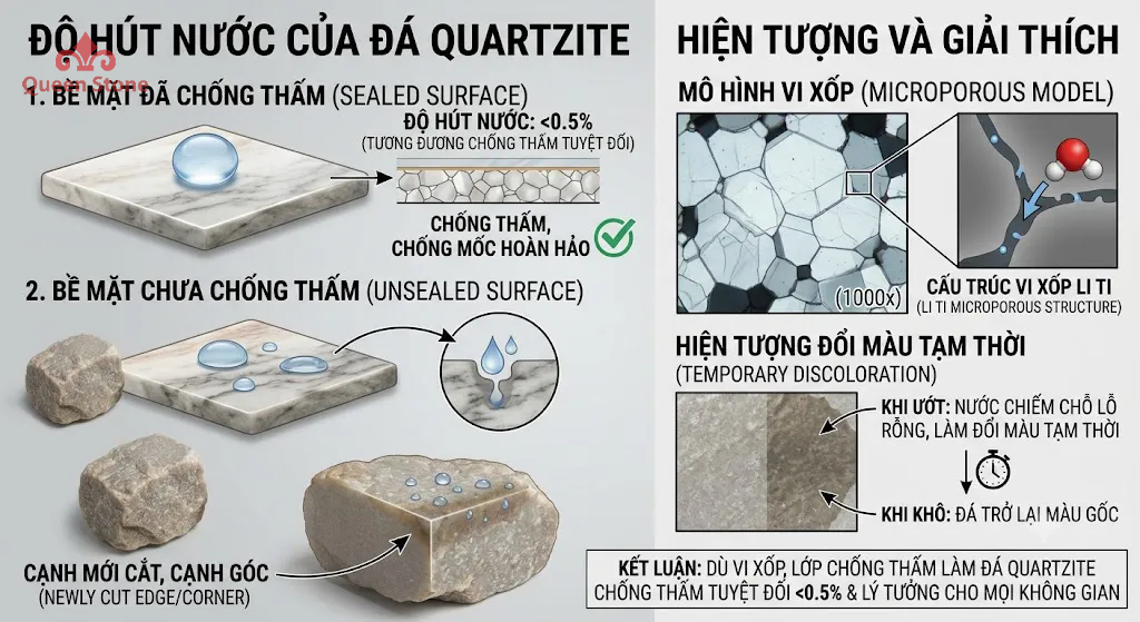 queenstone-quartzite-dac-diem-do-hut-nuoc Đặc điểm cốt lõi về độ hút nước của đá thạch anh tự nhiên Quartzite